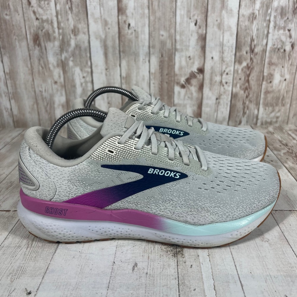 Brooks Ghost 16 Womens Running Shoes Grey Purple Teal 1204071B175 Size 10
